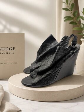 Balenciaga Crinkled Leather Wedge Sandals Sz 39